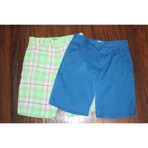 Nike Golf Mens Dri-Fit Tour Performance Plaid Green & Blue Shorts 32 Lot of 2